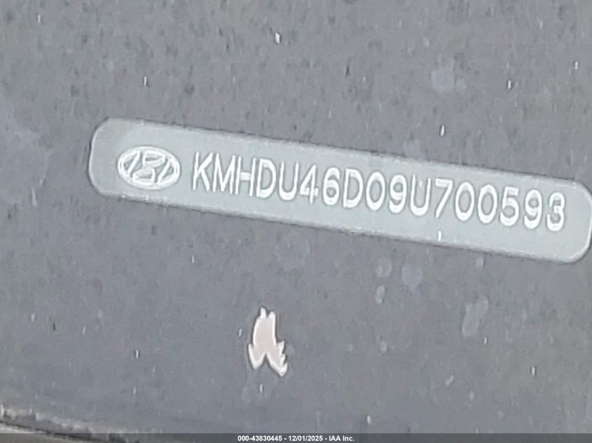 2009 Hyundai Elantra Gls VIN: KMHDU46D09U700593 Lot: 43830445