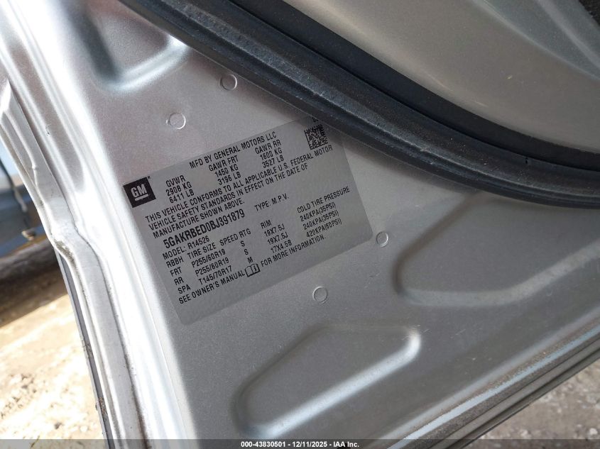 2011 Buick Enclave 1Xl VIN: 5GAKRBED0BJ391879 Lot: 43830501