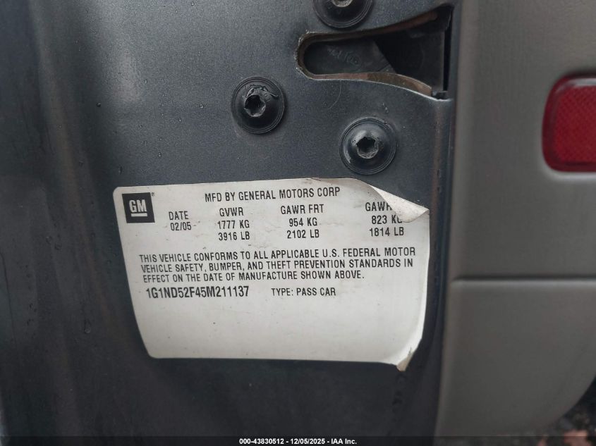 2005 Chevrolet Classic VIN: 1G1ND52F45M211137 Lot: 43830512