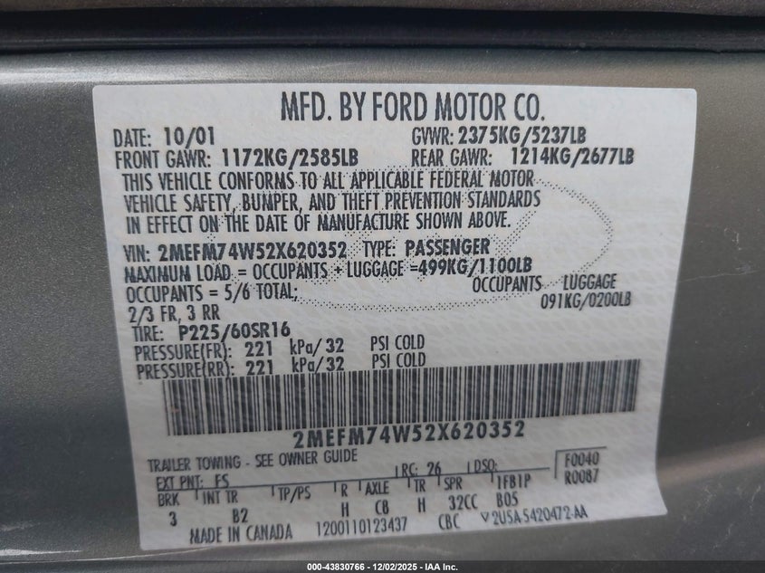 2MEFM74W52X620352 2002 MERCURY GRAND MARQUIS photo no. 9