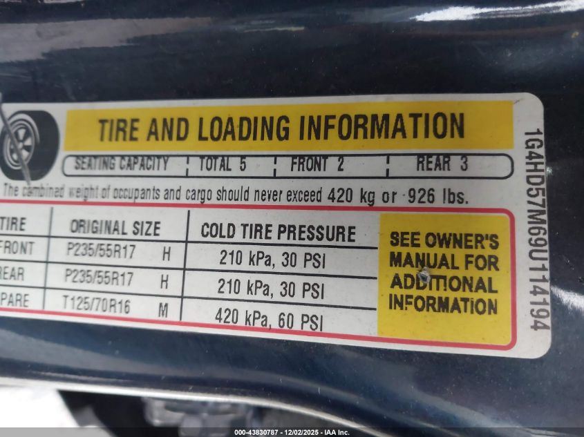 2009 Buick Lucerne Cxl VIN: 1G4HD57M69U114194 Lot: 43830787