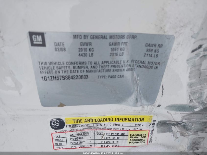 2008 Chevrolet Malibu Lt VIN: 1G1ZH57B884220603 Lot: 43830896