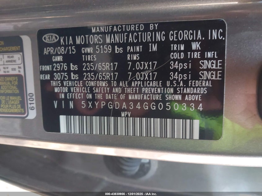 5XYPGDA34GG050334 2016 KIA SORENTO photo no. 9