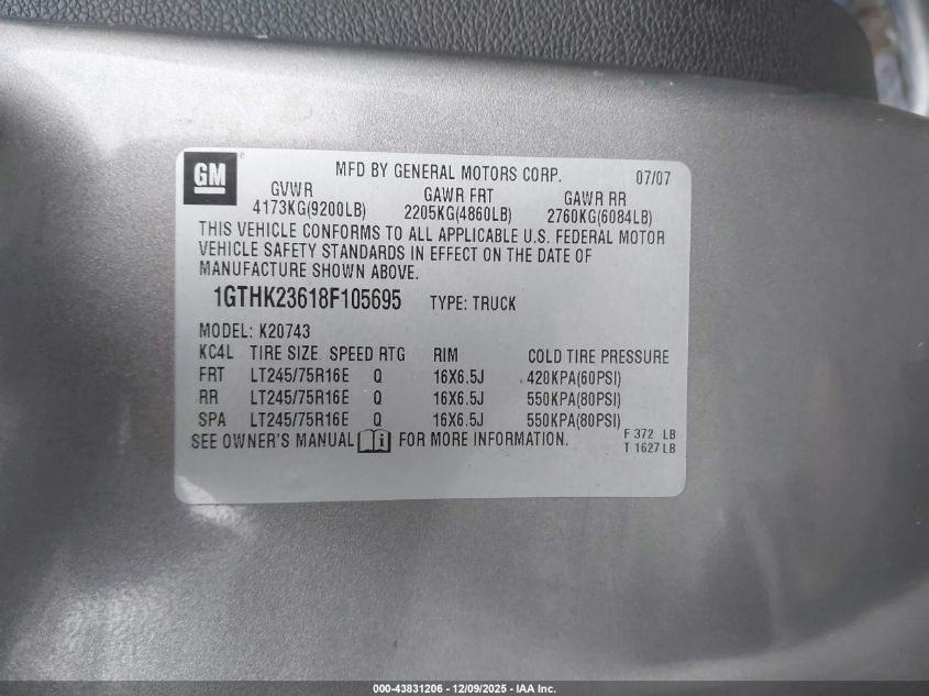 2008 GMC Sierra 2500Hd Slt VIN: 1GTHK23618F105695 Lot: 43831206