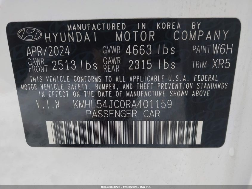 2024 Hyundai Sonata N Line VIN: KMHL54JC0RA401159 Lot: 43831228