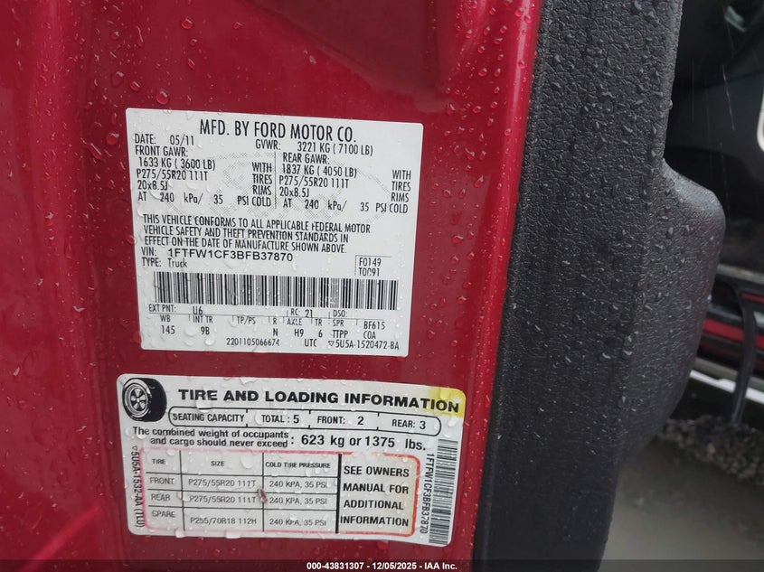 1FTFW1CF3BFB37870 2011 FORD F-150 photo no. 9