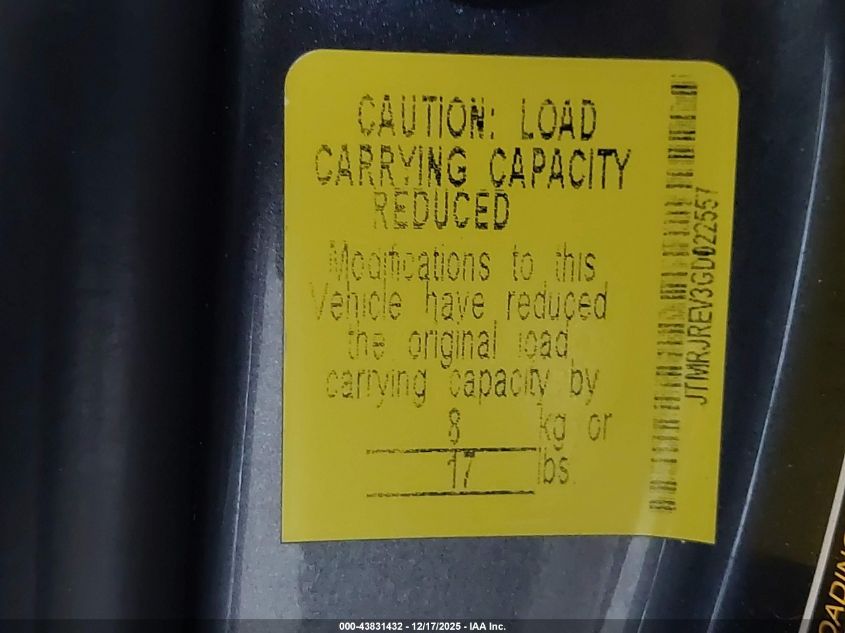 2016 Toyota Rav4 Hybrid Xle VIN: JTMRJREV3GD022557 Lot: 43831432