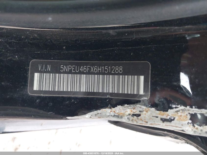 2006 Hyundai Sonata Gls V6/Lx V6 VIN: 5NPEU46FX6H151288 Lot: 43831676