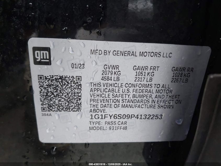 2023 Chevrolet Bolt Euv Fwd Lt VIN: 1G1FY6S09P4132253 Lot: 43831816