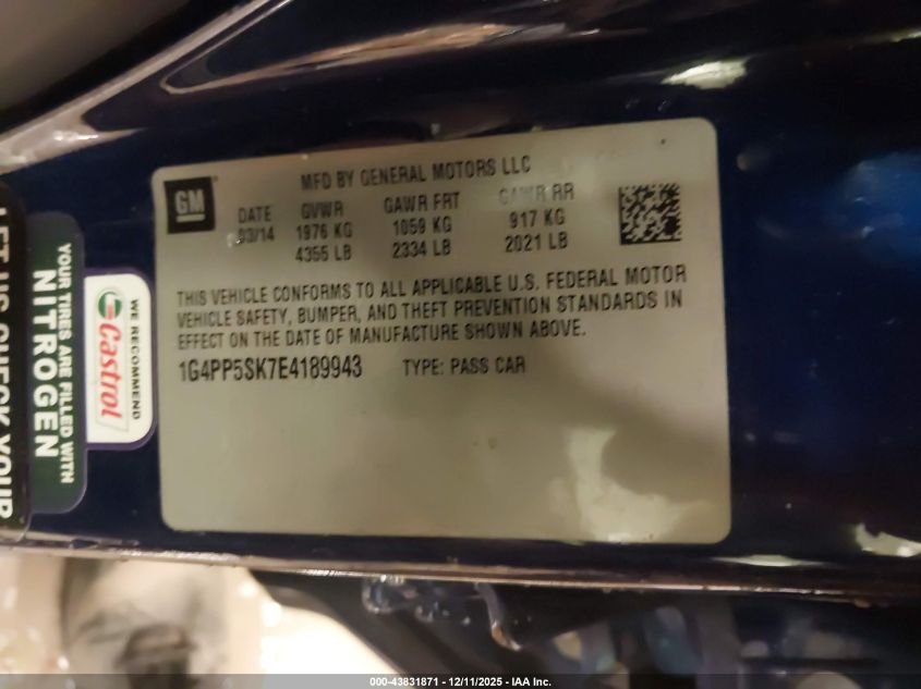 2014 Buick Verano VIN: 1G4PP5SK7E4189943 Lot: 43831871