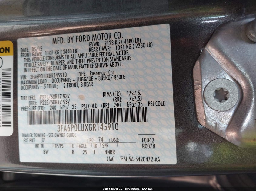 3FA6P0LUXGR145910 2016 FORD FUSION photo no. 9