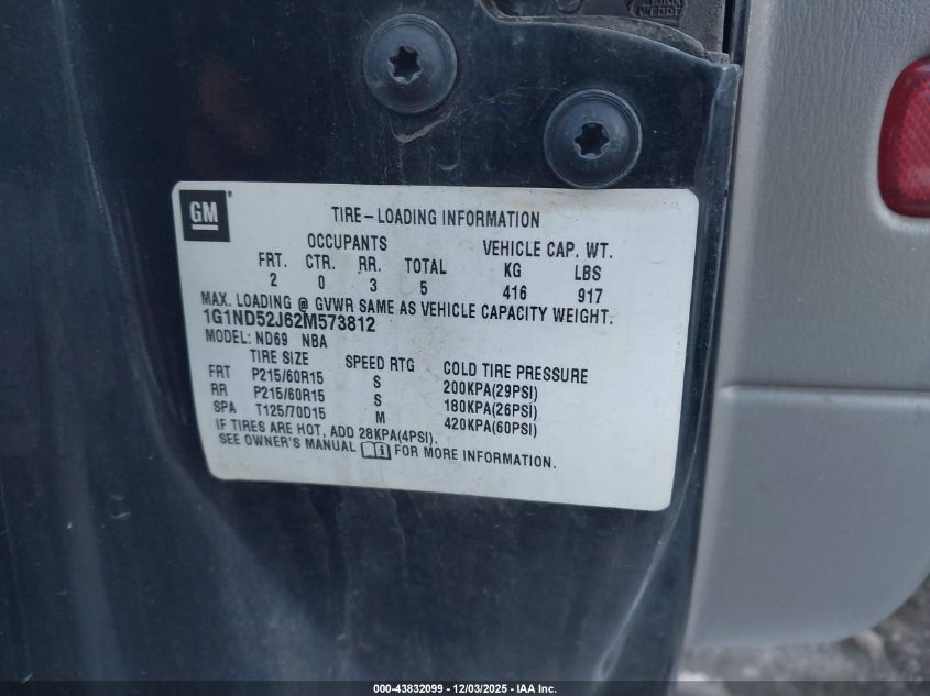 2002 Chevrolet Malibu VIN: 1G1ND52J62M573812 Lot: 43832099