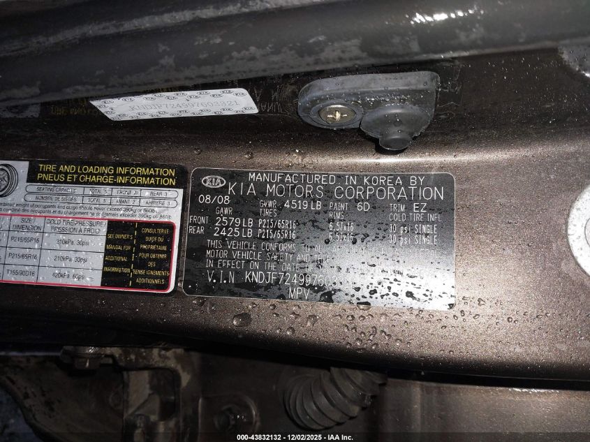 2009 Kia Sportage Lx VIN: KNDJF724997603321 Lot: 43832132
