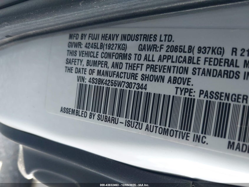 4S3BK4255W7307344 1998 SUBARU LEGACY photo no. 9