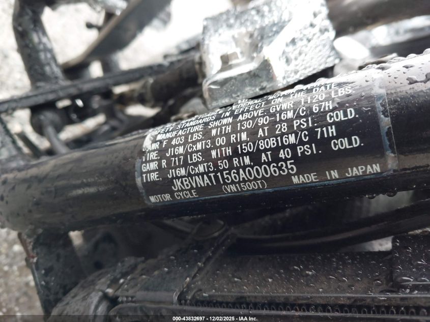 2006 Kawasaki Vn1500 T VIN: JKBVNAT156A000635 Lot: 43832697