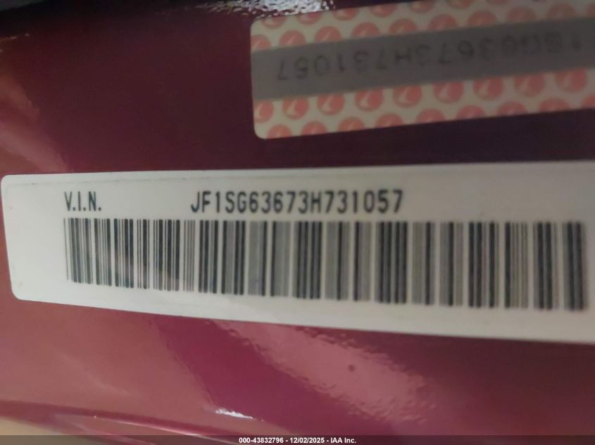 2003 Subaru Forester X VIN: JF1SG63673H731057 Lot: 43832796