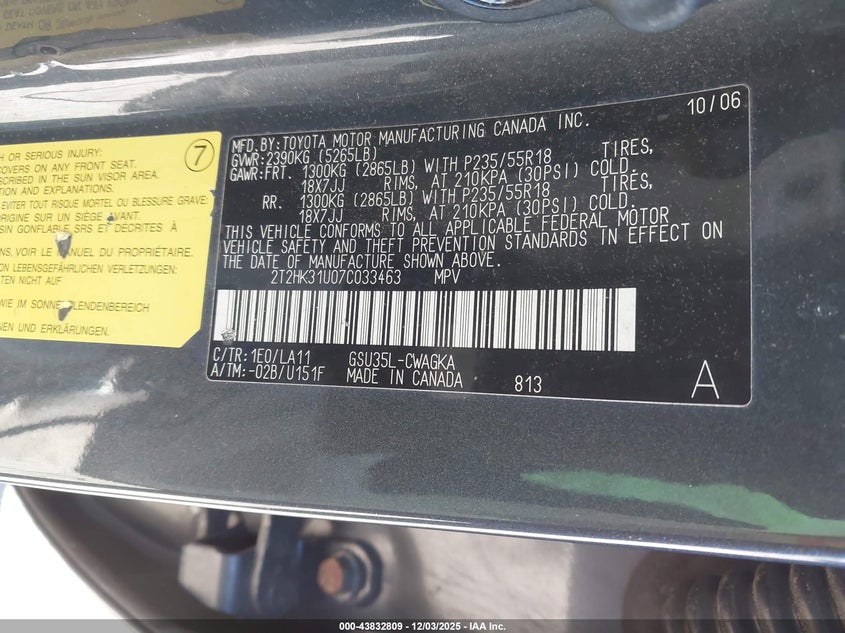 2T2HK31U07C033463 2007 LEXUS RX photo no. 9