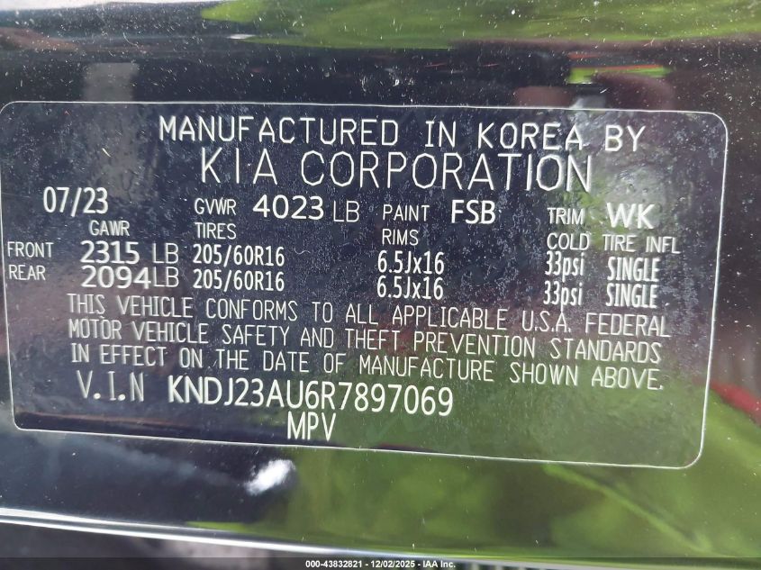 2024 Kia Soul Lx VIN: KNDJ23AU6R7897069 Lot: 43832821