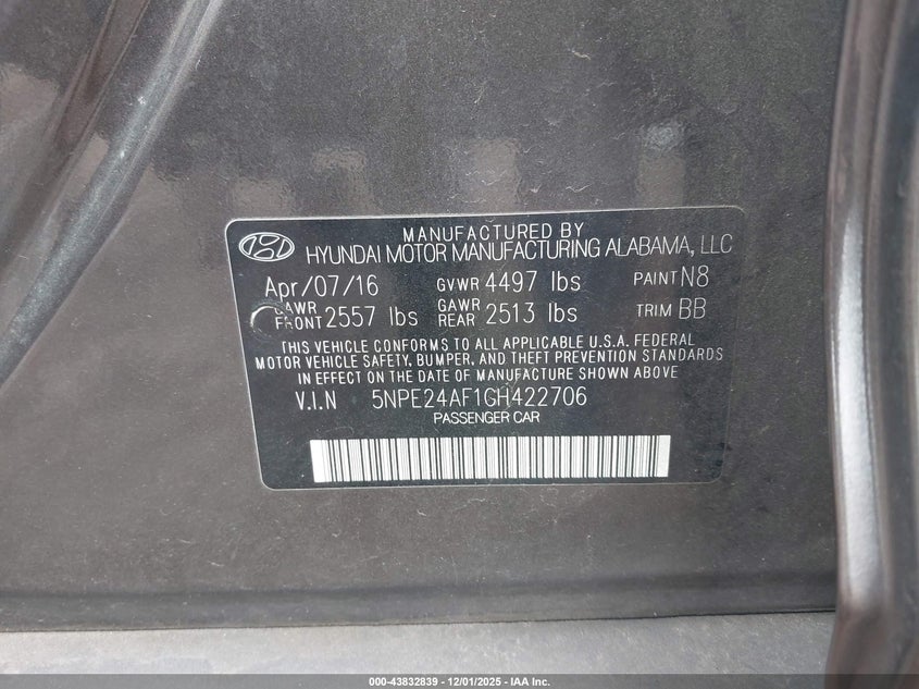 5NPE24AF1GH422706 2016 HYUNDAI SONATA photo no. 9