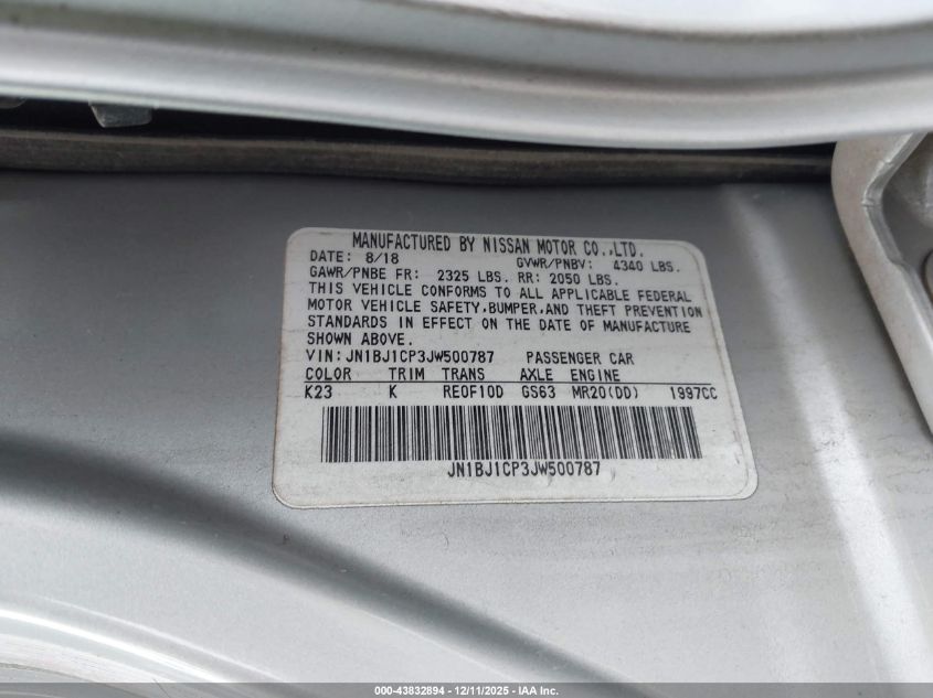 2018 Nissan Rogue Sport Sv VIN: JN1BJ1CP3JW500787 Lot: 43832894