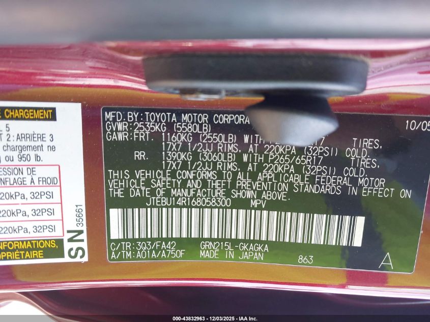 2006 Toyota 4Runner Sr5 V6 VIN: JTEBU14R168058300 Lot: 43832963