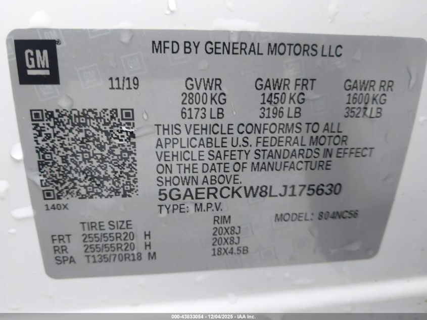 2020 Buick Enclave Fwd Premium VIN: 5GAERCKW8LJ175630 Lot: 43833054