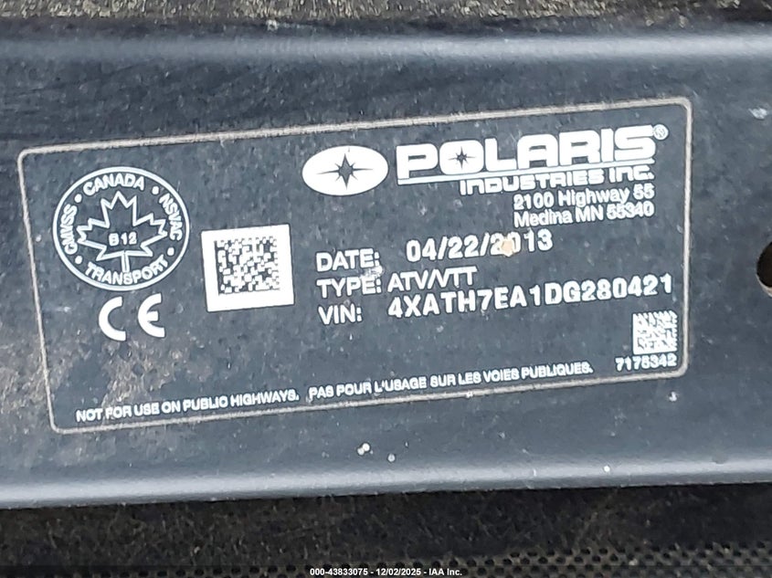 4XATH7EA1DG280421 2013 POLARIS RANGER photo no. 10