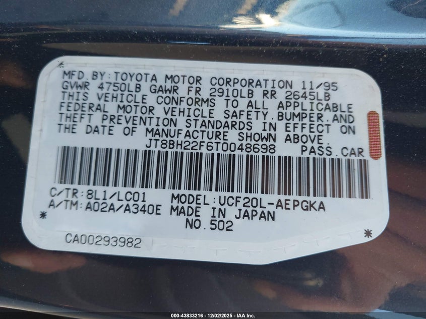JT8BH22F6T0048698 1996 LEXUS LS photo no. 9