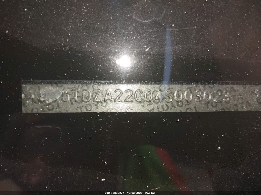 2004 Toyota Sienna Xle VIN: 5TDZA22C04S003023 Lot: 43833271