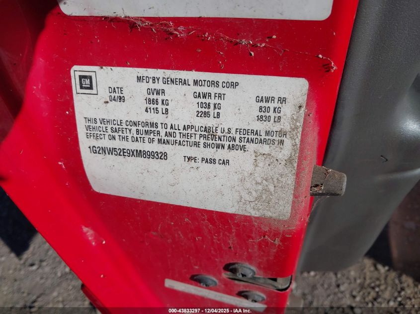 1999 Pontiac Grand Am Gt1 VIN: 1G2NW52E9XM899328 Lot: 43833297