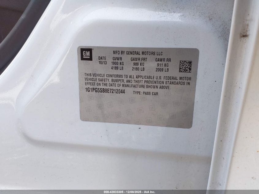 2014 Chevrolet Cruze Ltz VIN: 1G1PG5SB8E7212044 Lot: 43833305