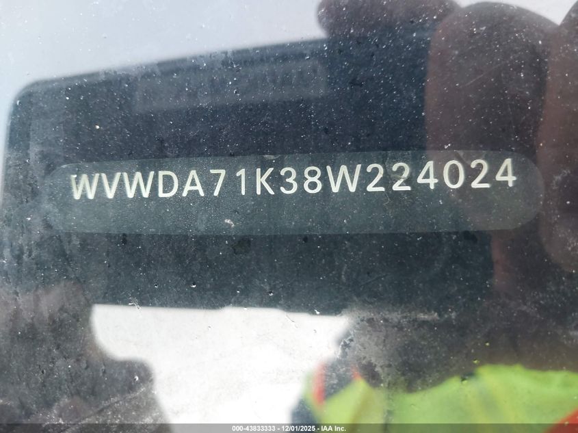 2008 Volkswagen Rabbit S VIN: WVWDA71K38W224024 Lot: 43833333