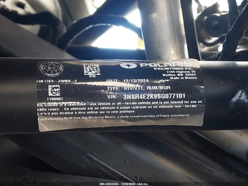 2025 Polaris Rzr Pro R 4 Sport VIN: 3NSR4E2K9SG077101 Lot: 43833359