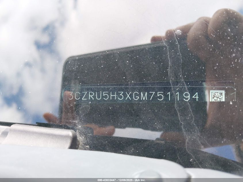 2016 Honda Hr-V Lx VIN: 3CZRU5H3XGM751194 Lot: 43833447