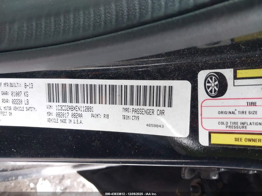 2014 Dodge Avenger Se VIN: 1C3CDZABXEN112891 Lot: 43833612