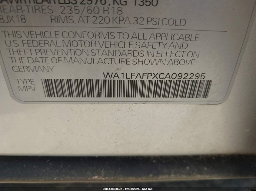 WA1LFAFPXCA092295 2012 AUDI Q5 photo no. 9
