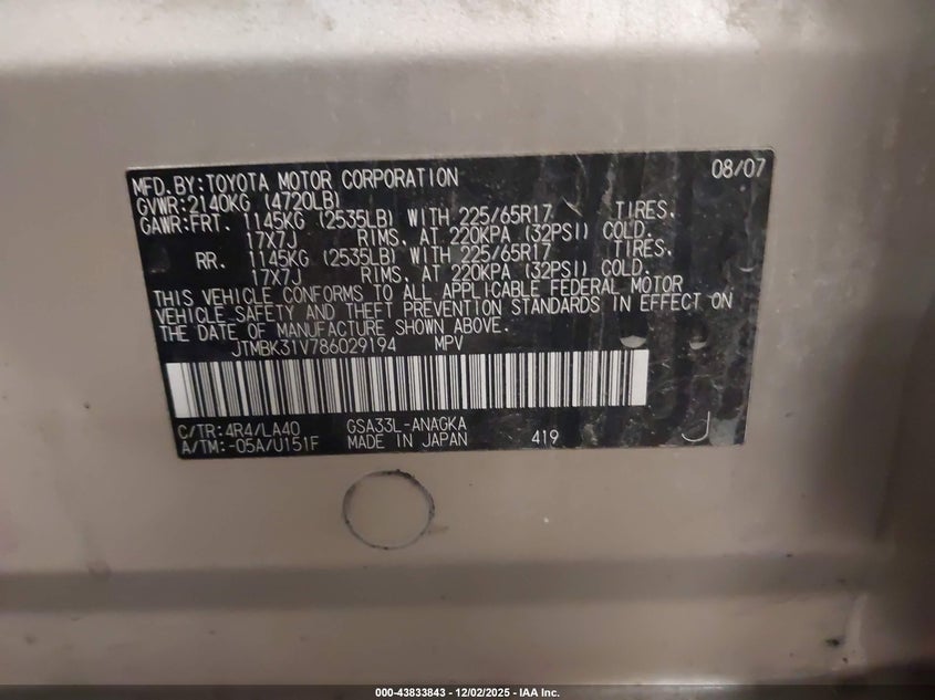 JTMBK31V786029194 2008 TOYOTA RAV 4 photo no. 9