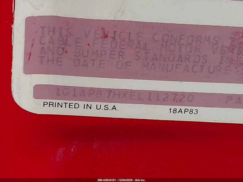 1984 Chevrolet Camaro VIN: 1G1AP87HXEL112720 Lot: 43834101