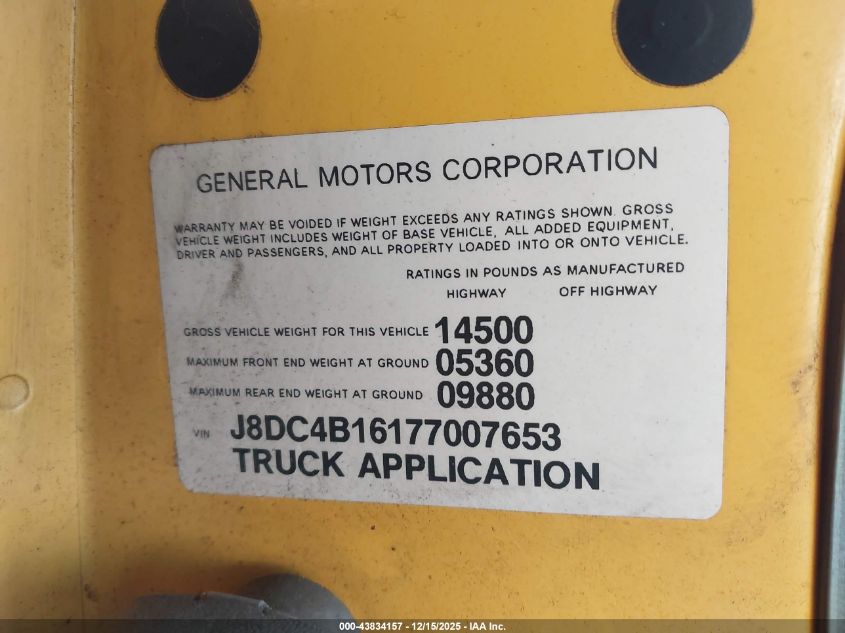 2007 GMC W4S042 W4500 Hd Dsl Reg VIN: J8DC4B16177007653 Lot: 43834157