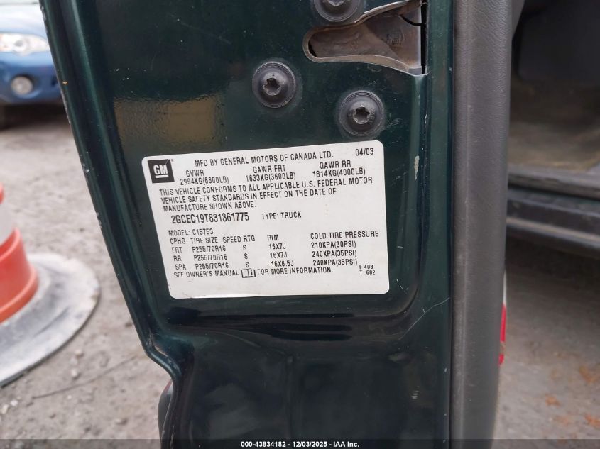 2003 Chevrolet Silverado 1500 Lt VIN: 2GCEC19T831361775 Lot: 43834182