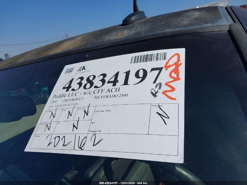 2003 Chevrolet Silverado 2500Hd Lt VIN: 1GCHK29123E375495 Lot: 43834197