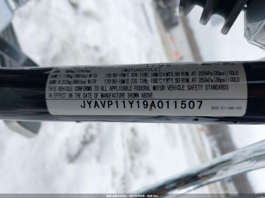 2009 Yamaha Xvs1100 A VIN: JYAVP11Y19A011507 Lot: 43834200