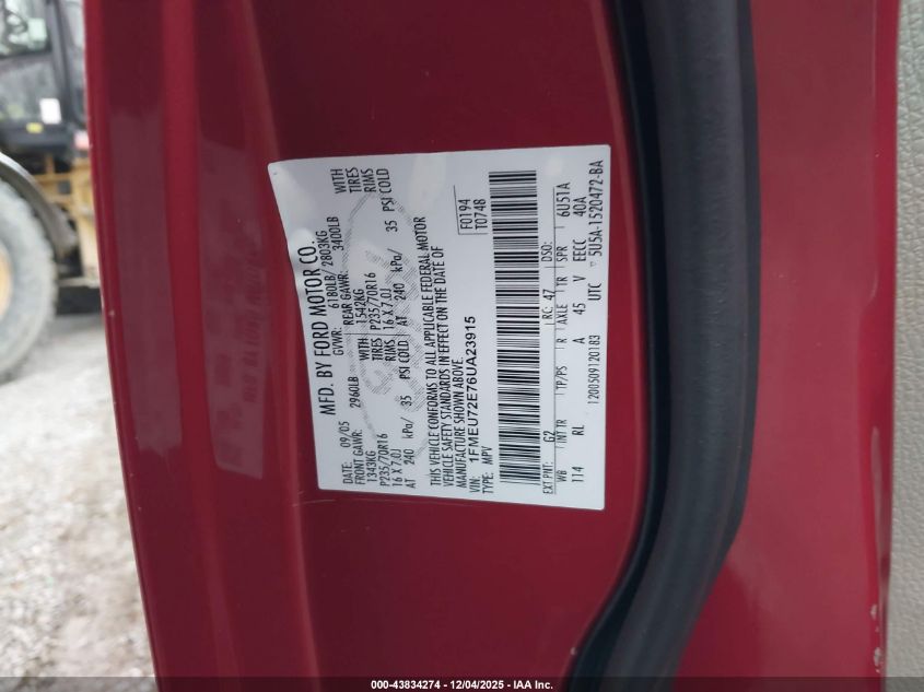 2006 Ford Explorer Xls VIN: 1FMEU72E76UA23915 Lot: 43834274