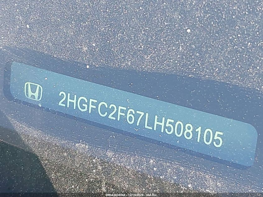 2020 Honda Civic Lx VIN: 2HGFC2F67LH508105 Lot: 43834344