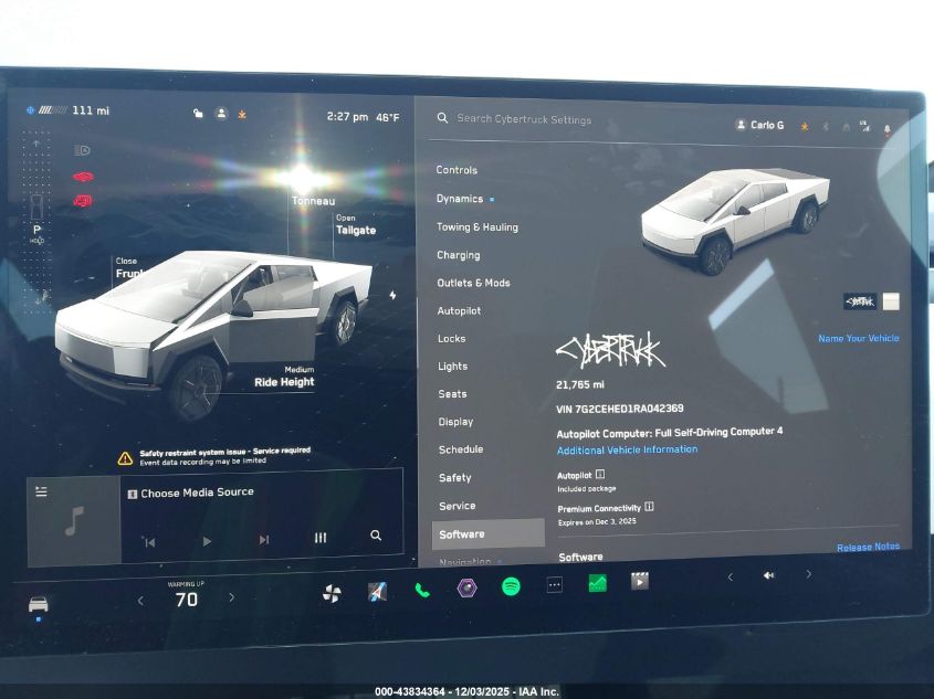 2024 Tesla Cybertruck All-Wheel Drive VIN: 7G2CEHED1RA042369 Lot: 43834364