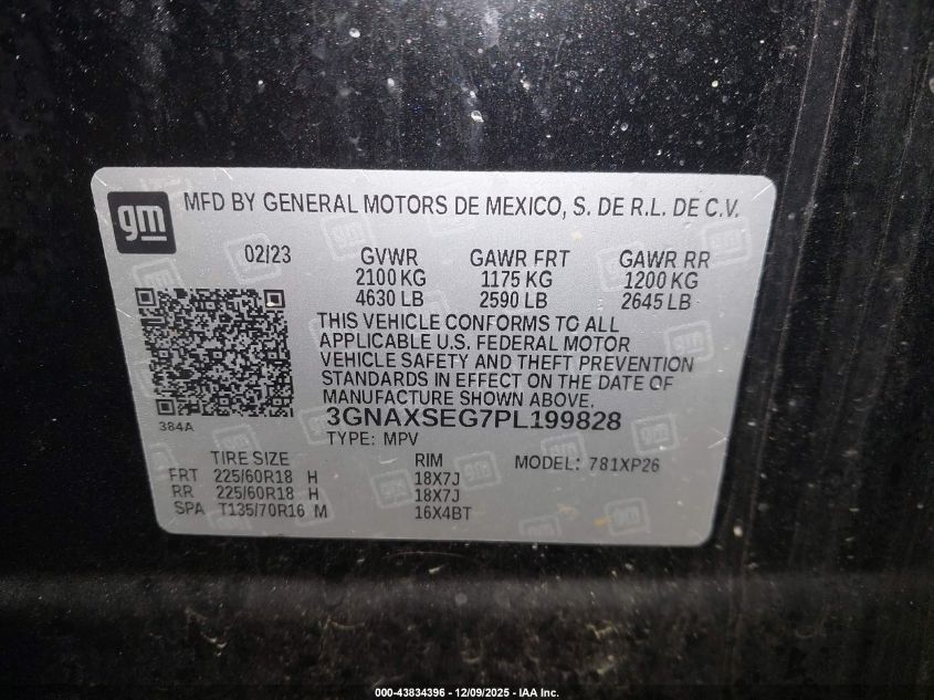 2023 Chevrolet Equinox Awd Ls VIN: 3GNAXSEG7PL199828 Lot: 43834396