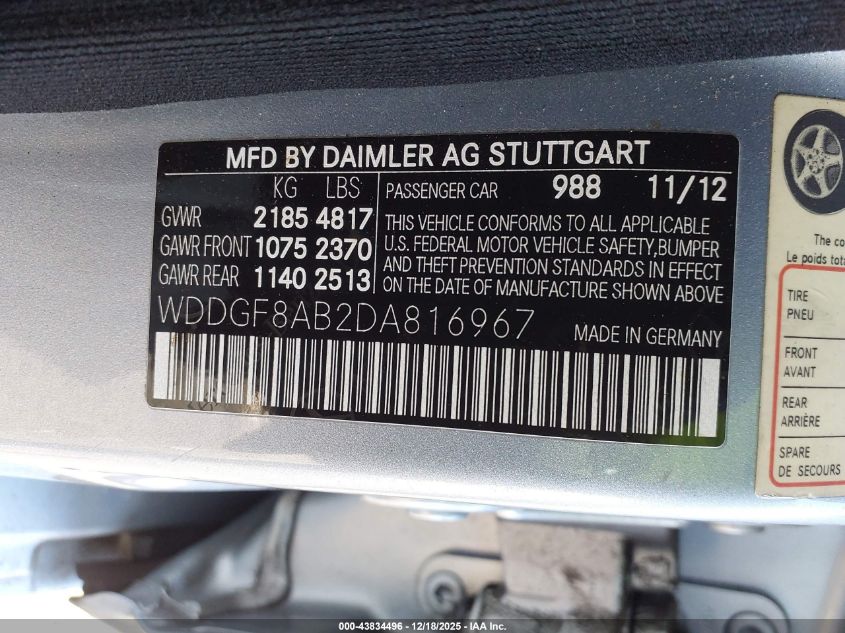 2013 Mercedes-Benz C 300 Luxury 4Matic VIN: WDDGF8AB2DA816967 Lot: 43834496