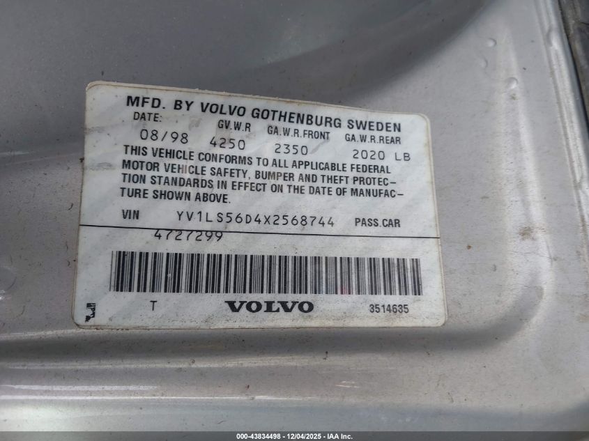 1999 Volvo S70 Glt VIN: YV1LS56D4X2568744 Lot: 43834498