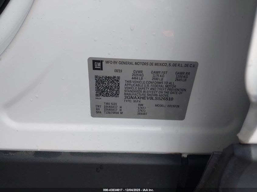 2020 Chevrolet Equinox Fwd Ls VIN: 3GNAXHEV0LS526510 Lot: 43834617