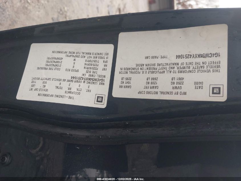 2000 Buick Park Avenue VIN: 1G4CW54K6Y4251044 Lot: 43834820